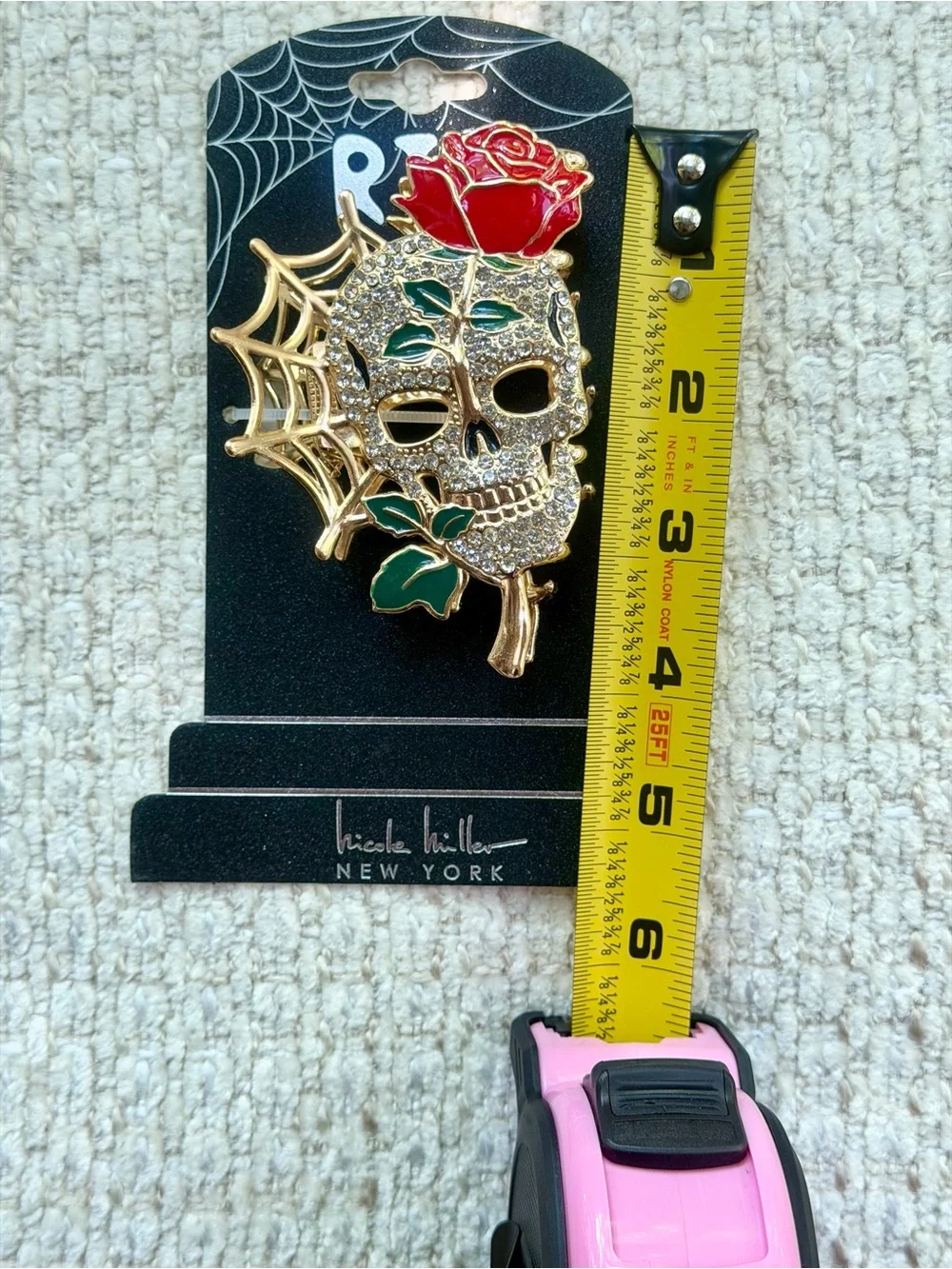Nicole Miller Skull Rose Hair Clip Metal Claw Rhinestone Enamel Halloween New